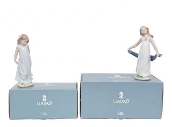 Pair Of Lladro Porcelain Figurines - Friends Of The Butterflies And Gentle Breeze