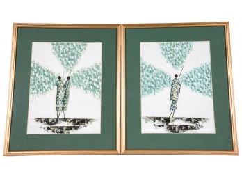 Pair Of Signed 'Wan' Framed And Matted Watercolor Paintings