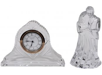 Waterford Heirloom Collection Wedding Couple Sculpture And Crystal Desk Clock