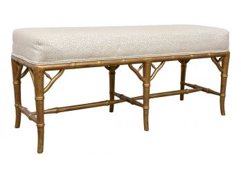 L.Sol/Busbin Bamboo Style Bench With 'Gold Leaf' Painted Finish And Kravet Fabric (RETAIL $1,221)