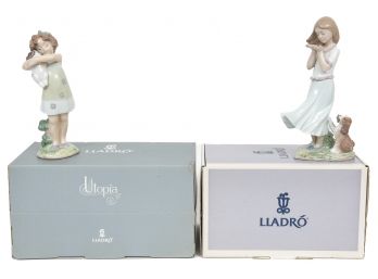 Pair Of Lladro Porcelain Figurines - Learning To Care And Whispering Breeze