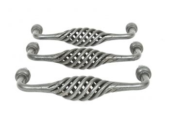 Set Of Three Twist 'birdcage' Oversized Pewter Handles