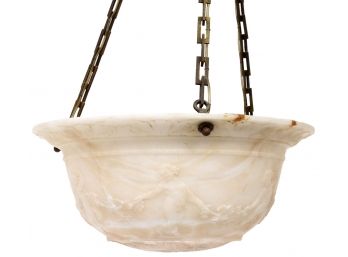 Carved Alabaster Hanging Pendant Light Fixture With Putti Design