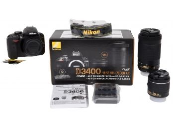 NEW! Nikon D-3400 DSLR Digital Camera Kit With Lenses (RETAIL $849)