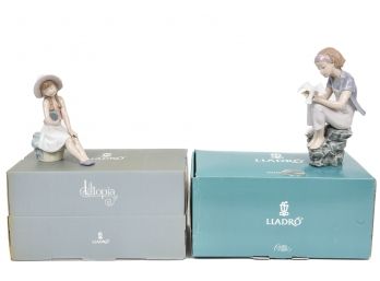 Pair Of Lladro Porcelain Figurines - I Feel Pretty And Playing With Doves