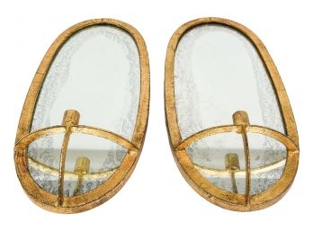 Pair Of Kathy Kuo Home Arteriors Agatha Hollywood Regency Gilt Mirror Candle Sconces (RETAIL $504)