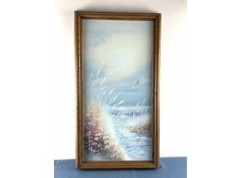 Tall Grass Wit One Sea Gull Canvas Painting