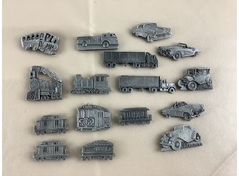 Lot Of Cars Trains And Trucks Pewter Refrigerator Magnets