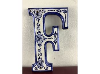 Blue And White Porcelain Letter 'f'