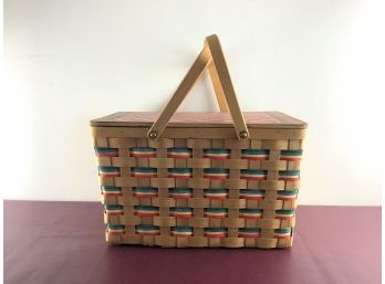 Lined Picnic Basket With Checker Board Top