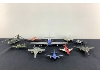 Mixed Lot Of 10 Diecast And Plastic Airplanes - Fighter Jets - Helicopters