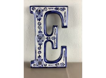 Blue And White Porcelain Letter 'E'