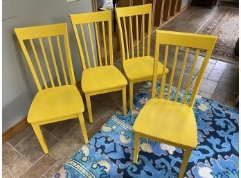 Set Of 4 Yellow Custom Painted Chairs