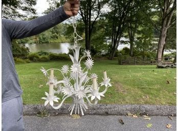 Five Arm White Metal Daisy Chandelier