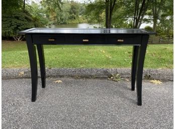 3 Drawer Black Painted Console Table With Brass Hardware