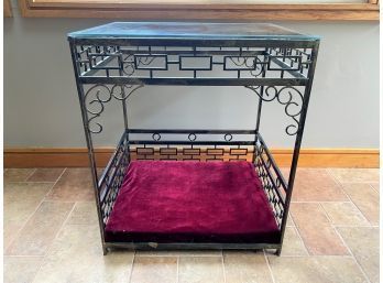 Metal Glass Top End Table With Cushioned Interior