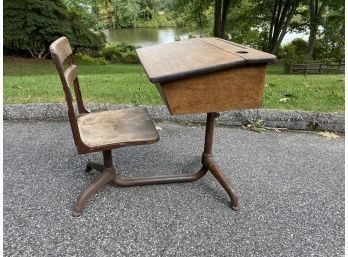 Antique School Desk With Adjustable Seat