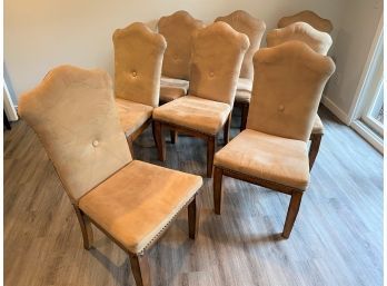 Group Of 8 Beige Velvet Upholstered Dining Chairs