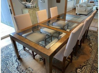 Large Parson Style Glass Panel Dining Table (As Is) (Table Only)