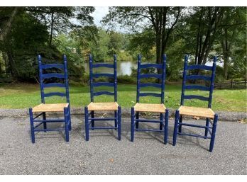 Set Of 4 Gorgeous Custom Painted Ladder Backs With Rush Seating