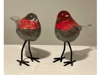 Pair Of Hand Blown Glass Birds
