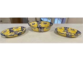 Lot Of 3 Glazed Ceramic Colorful Bowls