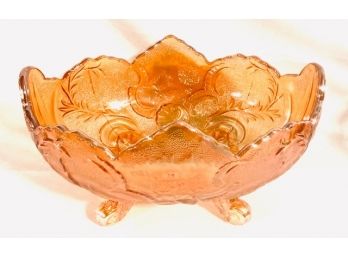 Vintage MCM Jeanette Lombardi Flashed Marigold Lustre Carnival Glass Fruit Bowl