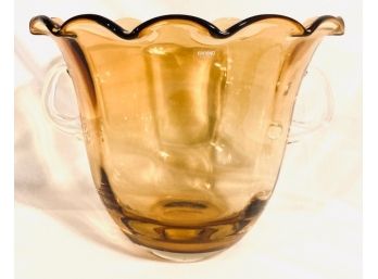 Gorgeous Krosno Poland Amber Ice Bucket With Clear Handles