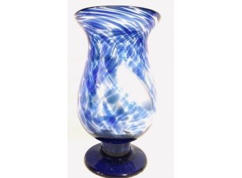 Blue Pedestal Urn Style Art Glass Vase