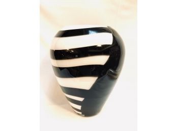 Large Black & White Color Block Art Glass Vase
