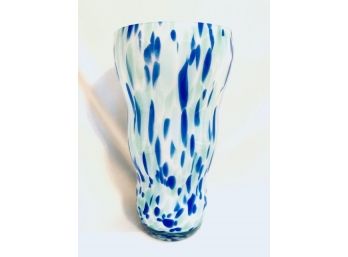 Blue & Pale Green Art Glass Splatter Bouquet Vase