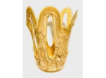 Vintage Murano Style Glass Pierced Side Art Glass Vase