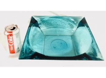 Huge Blenko Style Teal Flash Glass Console Bowl