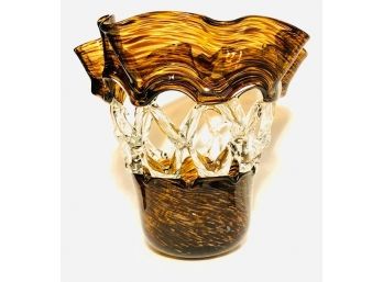 Aris Amber Web Art Glass Vase