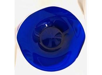 Deep Rich Cobalt Blue Art Glass Waved Plate