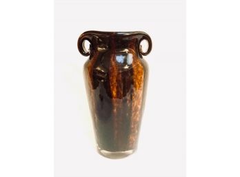 Unique Dual Horned Art Glass Vase In Shades Of Brown