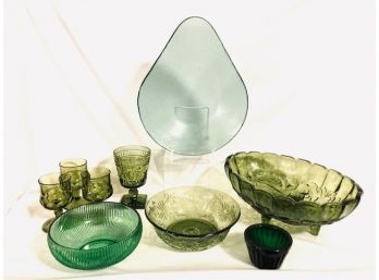 Vintage Green Glass Grouping