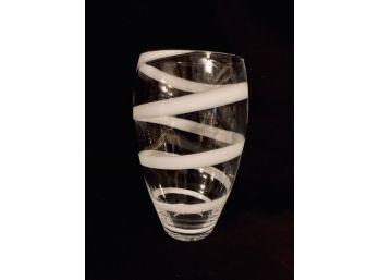 Sleek Clear Art Glass Vase With Spiral White Bonding