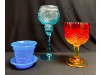 Trio Of Vintage Unique Colorful Glassware