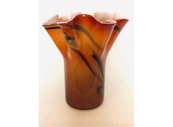 Mysterious Hue Red & Black Ruffle Top Art Glass Vase