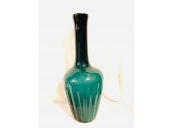 Alluring Hand-Blown Peacock Green Ombre Bottle Form Vase