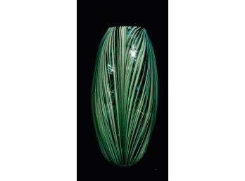 Vibrant Multitone Green Striped Art Glass Vase