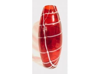 Vintage Murano Red & White Missile Form Art Glass Vase