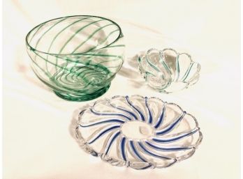 Three Vintage Mikasa Swirled Color Art Glass Pieces