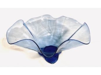 Hand-Blown Free-Form Art Glass Waved Bowl