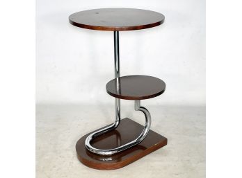 A Vintage Modern Tiered Side Table In Mahogany And Tubular Steel