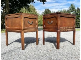 A Pair Of Vintage Leather Top Mahogany Nightstands Or End Tables