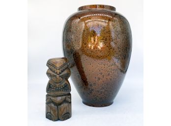 Carved Wood Artwork And Vase