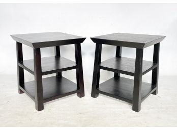 A Pair Of Modern Ebonized Exotic Hardwood End Tables Or Nightstands