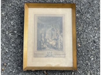 An Antique Etching In Gilt Wood Frame